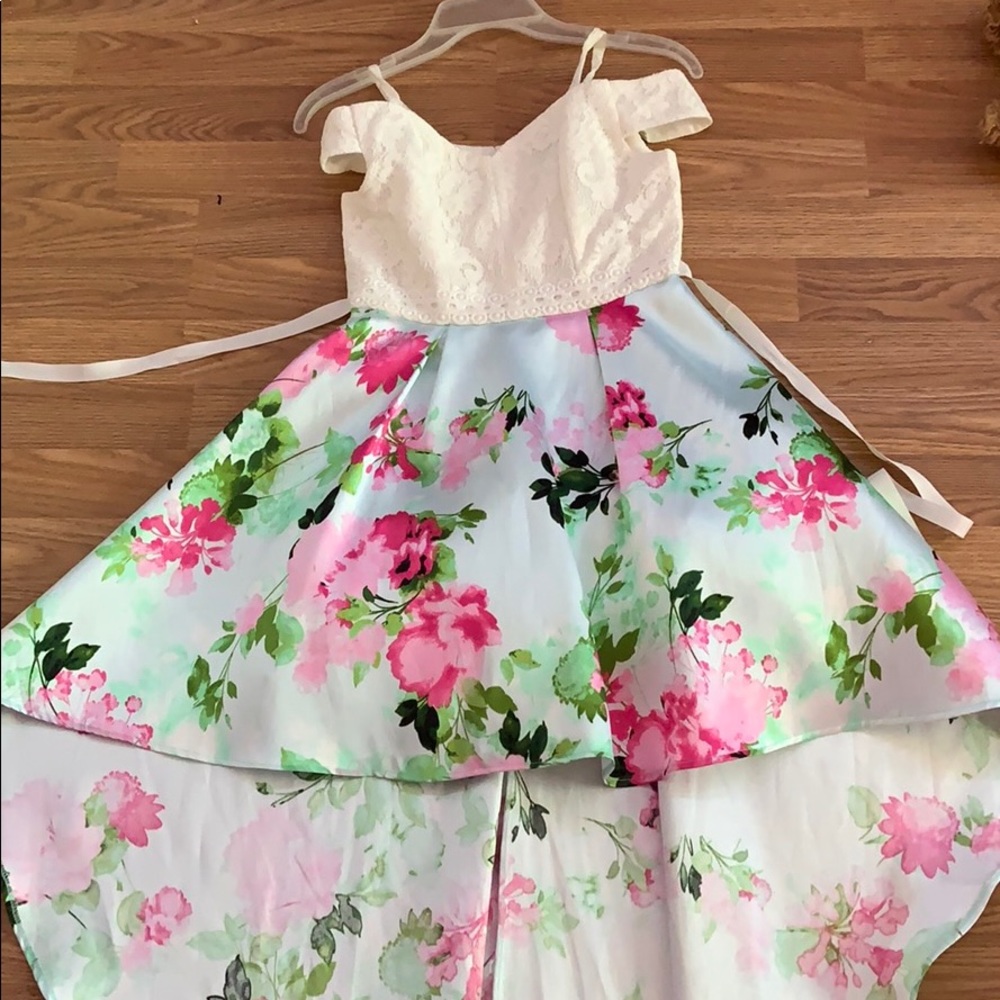 high low, off the shoulder floral dress